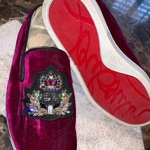 Christian Louboutin velvet strass slip on sneakers